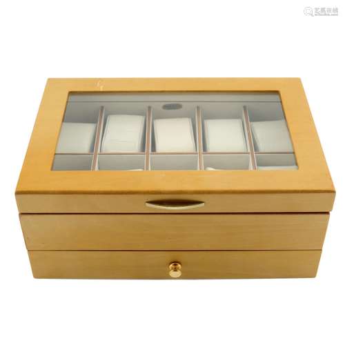 A group of seven assorted watch display cases with fifteen a...