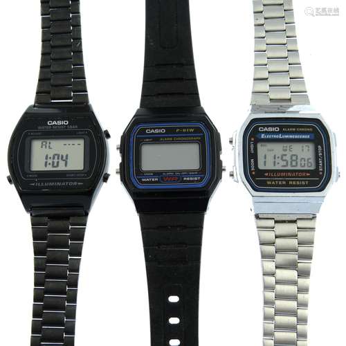 A bag of assorted Casio and G-Shock watches.