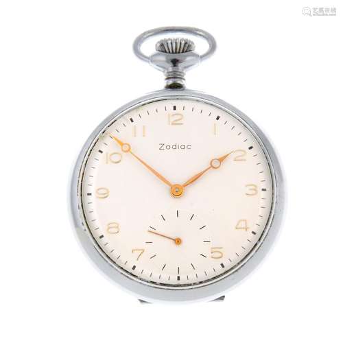 An open face pocket watch by Zodiac.