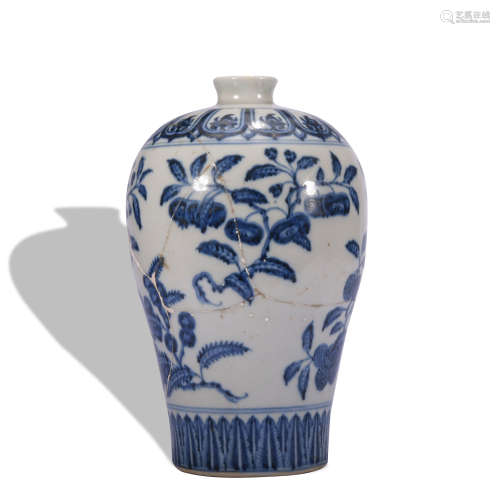 A blue and white 'floral' Meiping
