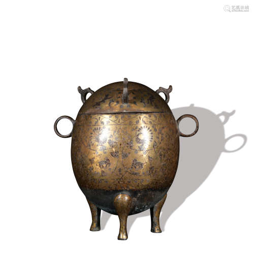 A bronze censer ware with gold and silver