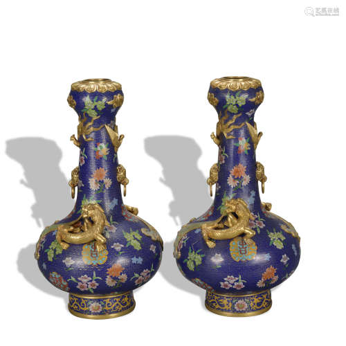 A pair of Cloisonne enamel 'flowers' vase
