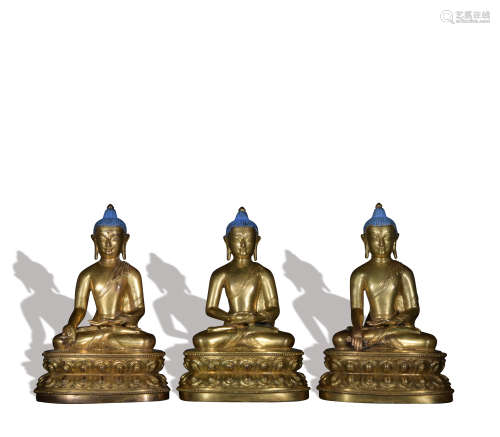A set of gilt-bronze statue of Trikalea Buddhas