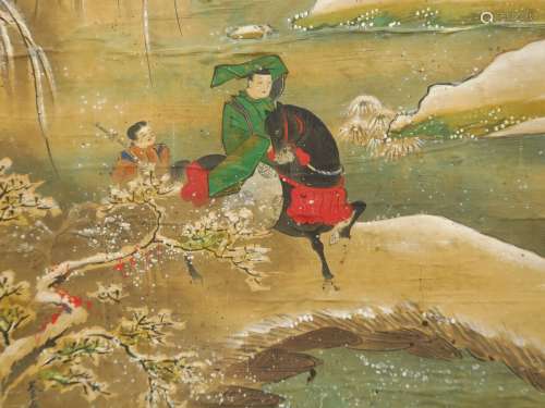 Kakemono au lavis et couleurs sur soie représentant un jeune...
