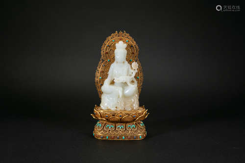 Jade Guanyin With Pure Gold Filigree Decoration From Qianlon...