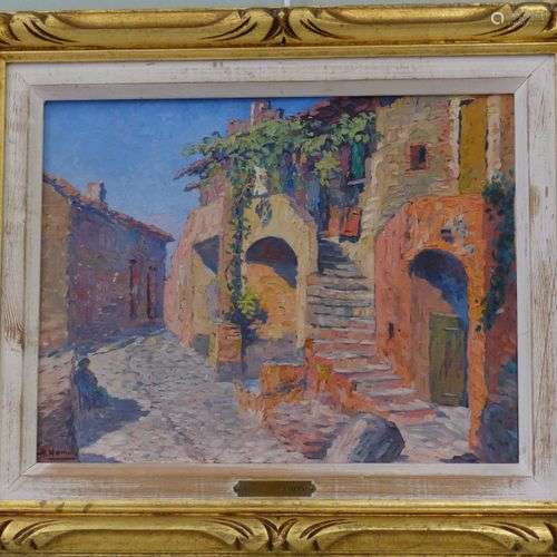 Adrien HAMON (1875-1963) Rue à Collioure Huile sur toile, si...