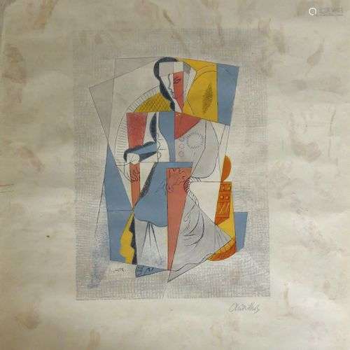 André LHOTE (1885-1962) Femme assise cubiste, lithographie s...