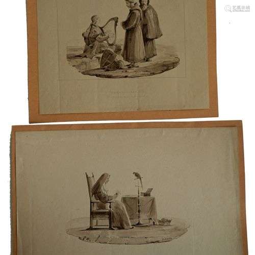 Noël Thomas Joseph CLERIAN (1796-1843) Religieuse au perroqu...