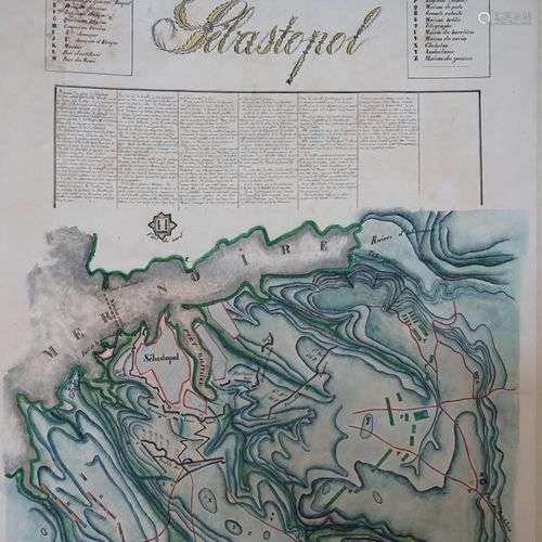 Ecole française XIXe. Plan de Sébastopol. Encre et aquarelle...