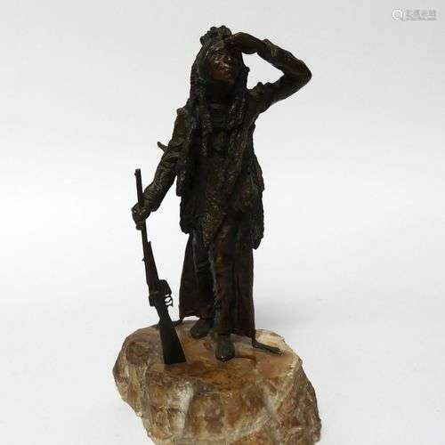 Carl KAUBA (Vienne, 1865-1922). Indien aux aguets. Bronze à ...