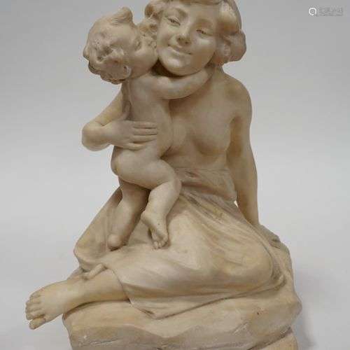 Antonio FRILLI (c.1880-1920) Maternité. Sujet en albâtre bla...