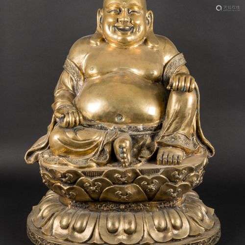Important sujet en cuivre doré représentant Bouddha Milefo a...