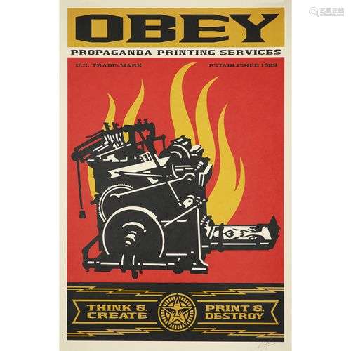 SHEPARD FAIREY (Né en 1970) PRINT AND DESTROY, 2021 Lithogra...