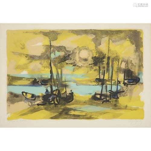 MARCEL MOULY (1918-2008) BATEAUX À MARÉE BASSE Lithographie ...