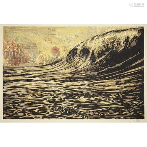 SHEPARD FAIREY (Né en 1970) DARK WAVE, 2021 Lithographie off...