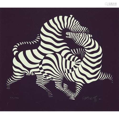 VICTOR VASARELY (1906-1997) LES ZÈBRES Sérigraphie sur fond ...