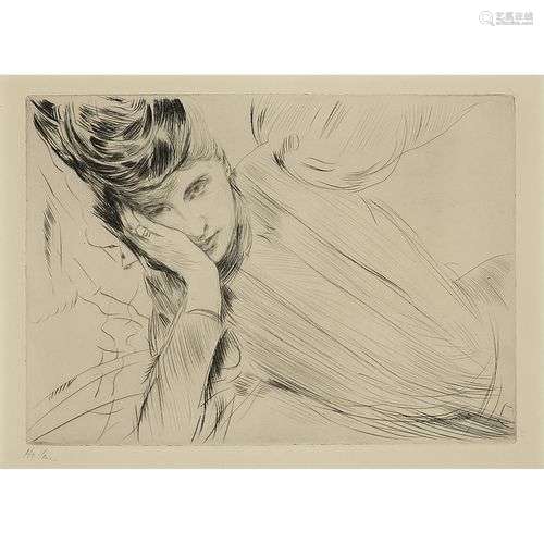 PAUL-CÉSAR HELLEU (1859-1927) MADAME HELLEU Pointe sèche sur...