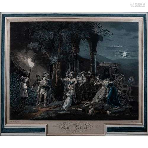 HIPPOLYTE LECOMTE (1781-1857) LA NUIT Aquatinte en couleurs ...