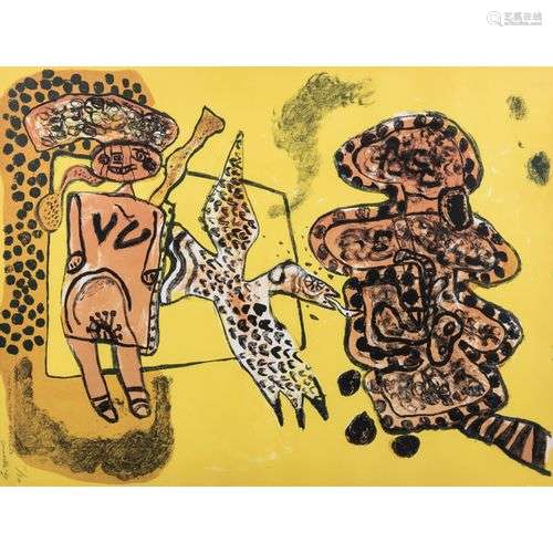 CORNEILLE (1922-2010) L'OISEAU ROSE EXULTE, 1968 Lithographi...