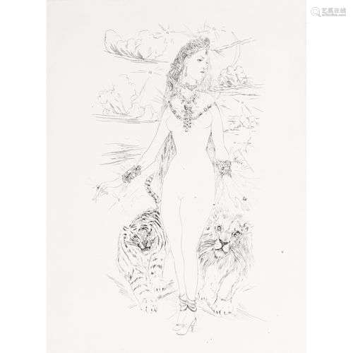 LÉONARD-TSUGOUHARU FOUJITA (1886-1968) FEMME AUX FÉLINS Eau-...