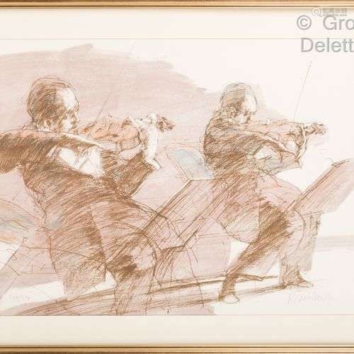 Claude WEISBUCH (1927 2014) Deux violonistes, 139/25, Lithog...