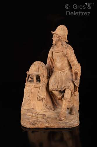 Statuette en terre cuite représentant un explorateur du temp...