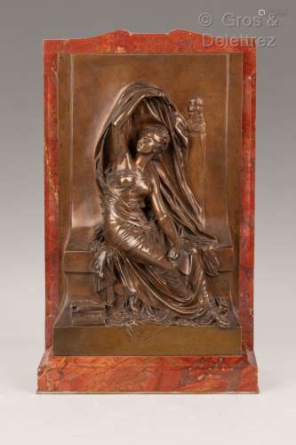 Henri CHAPU (1833-1891) La Pensée, 1877. Bas-relief en bronz...