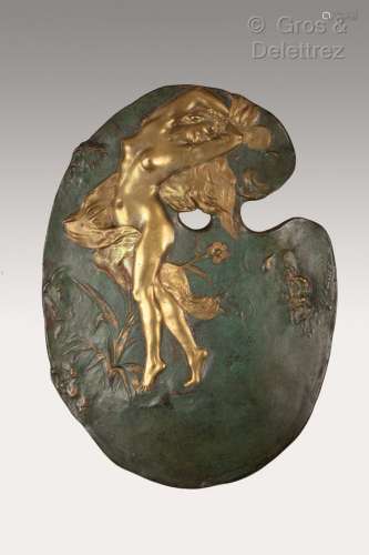 Ecole vers 1900 Femme nue à la palette Sculpture en bronze p...