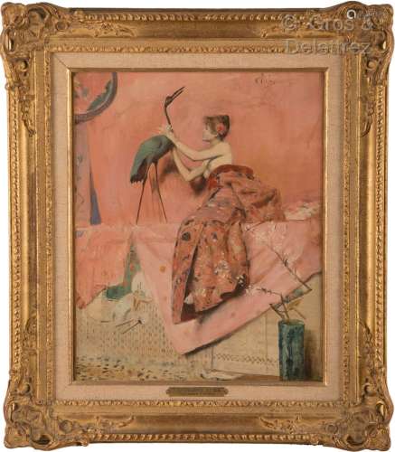 Georges Antoine ROCHEGROSSE (1859-1938) Femme au kimono dans...