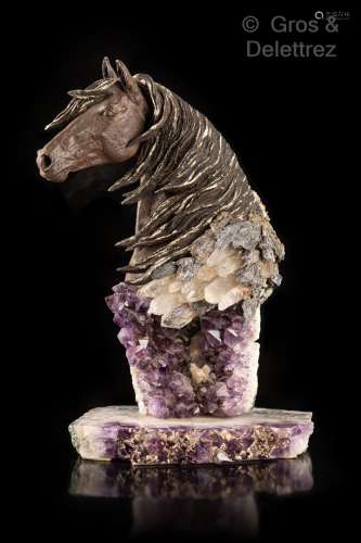 Janine JANET (1913-2000) Tête de cheval Métal et bronze pati...