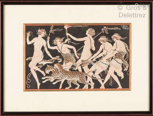 Joseph-Kuhn REGNIER (1873-1940) Bacchanale et panthères Deux...