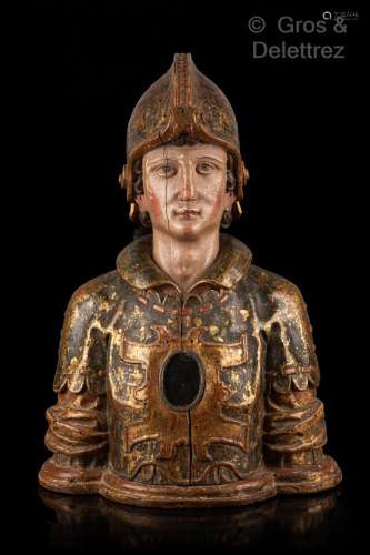 Buste reliquaire en bois sculpté représentant Saint Florian ...
