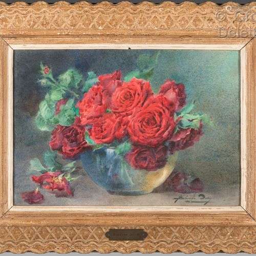 Blanche ODIN (1865 -1957) Bouquet de roses rouges Aquarelle ...