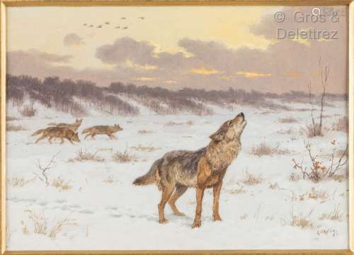 Georges Frédéric ROTIG (1873-1961) Le loup hurlant, paysage ...