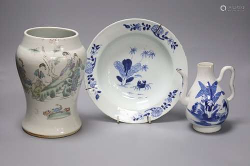 A 19th century Chinese blue and white bowl, together with a ...