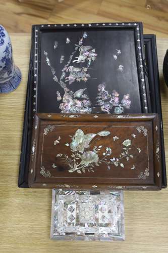 Three Chinese / Japanese mother of pearl inlaid trays togeth...