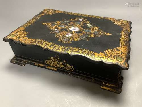 An early 19th century mother of pearl inlaid papier mache st...