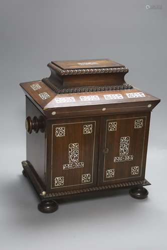 A William IV mother of pearl inset rosewood work box, height...