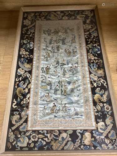 A 19th century Chinese embroidered silk panel, framed, 70 x ...