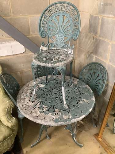 A Victorian style painted aluminium circular garden table wi...