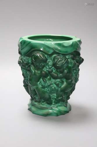 A Czech malachite glass vase with cherubs designed for Schle...