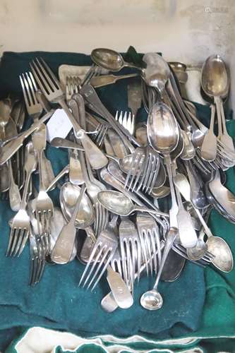 A quantity of assorted plated flatware including fiddle and ...