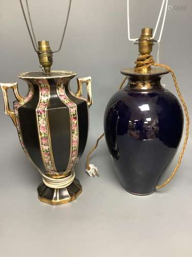 Two pottery table lamps