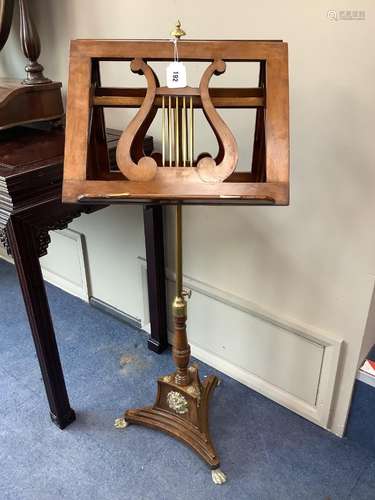 A Regency brass mounted mahogany duet music stand, width 42c...