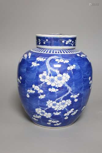 An early 20th century Chinese blue and white prunus jar and ...