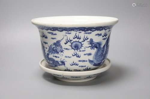 A 19th century Chinese porcelain jardiniere on stand