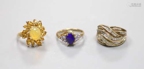 Three 9ct gold rings,gross 12 grams.