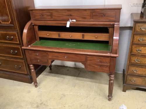 A 19th century French mahogany cylinder bureau, width 126cm,...