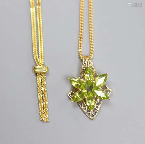 An Italian 9ct gold necklace and a 9ct gold and peridot-set ...