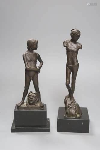 Enzo Plazzotta, Two bronze figural statues, 'Spirit of Rebel...